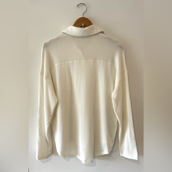 Z Supply Soft Ribbed Button Down Shirt | Medium | Ivory - Picture 4 of 5